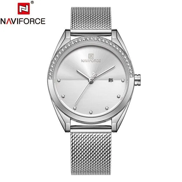 NaviForce 5015 Silver Mesh Band Ladies Analog Stylish Watch