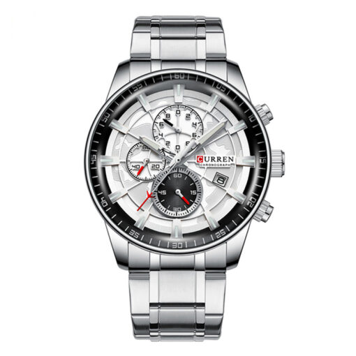 Curren 8362 Silver Chain White Chronograph Dial Dress Watch