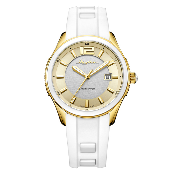 Rhythm ES1402R04 Analog White Silicone Solar Ladies Gift Watch