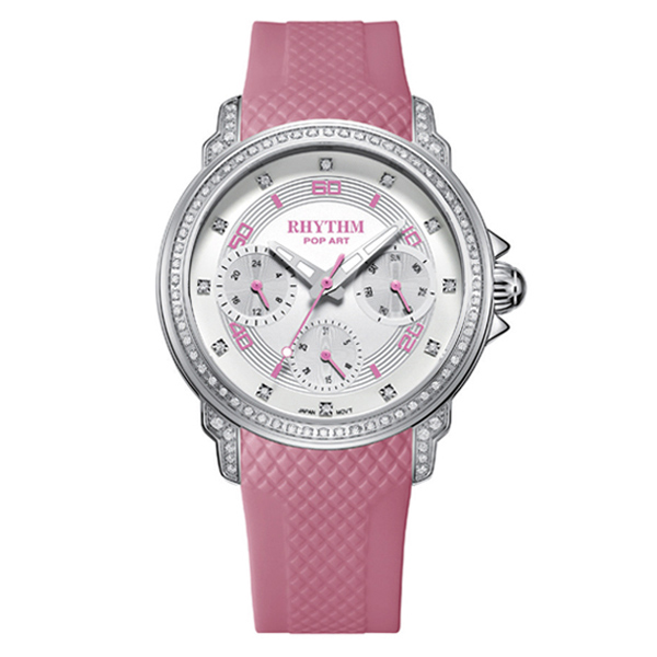 Rhythm F1503R02 Pink Silicone Band Chronograph Ladies Watch