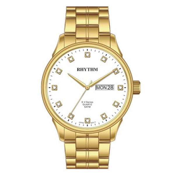 Rhythm GS1602S06 Golden Chain White Stone Dial Men's Watch