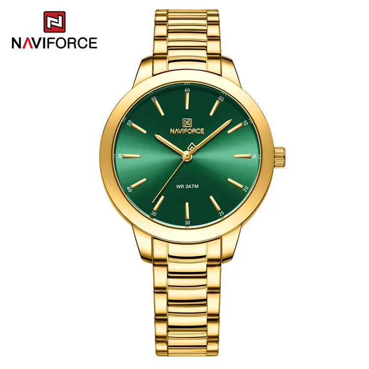 NaviForce 5025 Golden Band Green Dial Ladies Watch