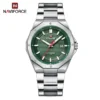 NaviForce 9200 Silver Stainless Steel Band Green Dial Gent’s Classic Watch