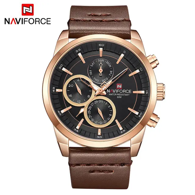 NaviForce 9148 Multi Dial Leather Strap Men’s Gift Watch