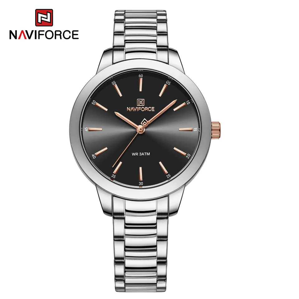 NaviForce 5025 Silver Band Black Dial Ladies Watch