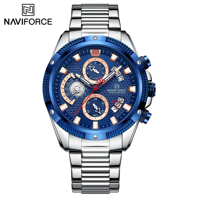 NaviForce NF8021 Blue Multi Dial Silver Chain Men’s Dress Watch