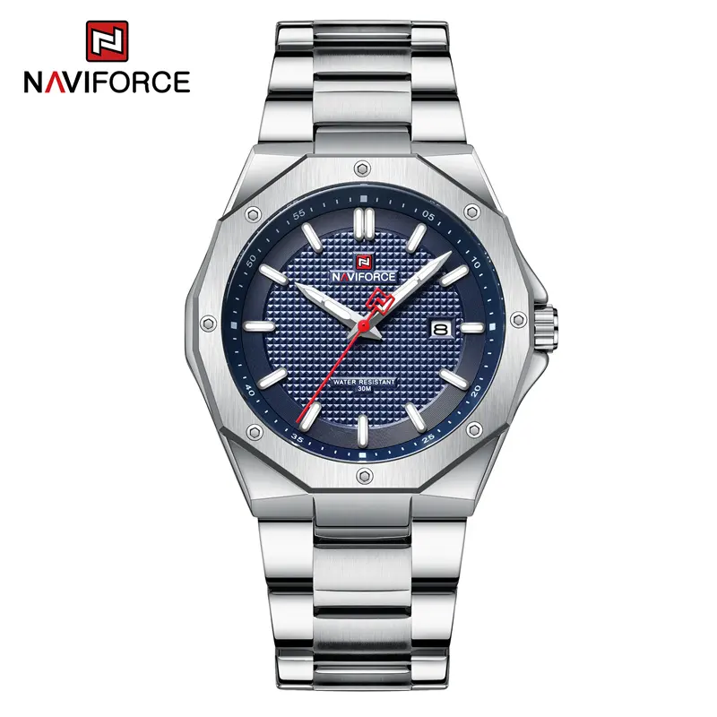 NaviForce 9200 Silver Stainless Steel Band Blue Dial Gent’s Classic Watch