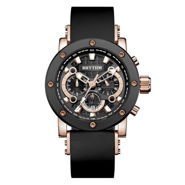 Rhythm I1203R06 Black Silicone Chronograph Men's Dress Watch