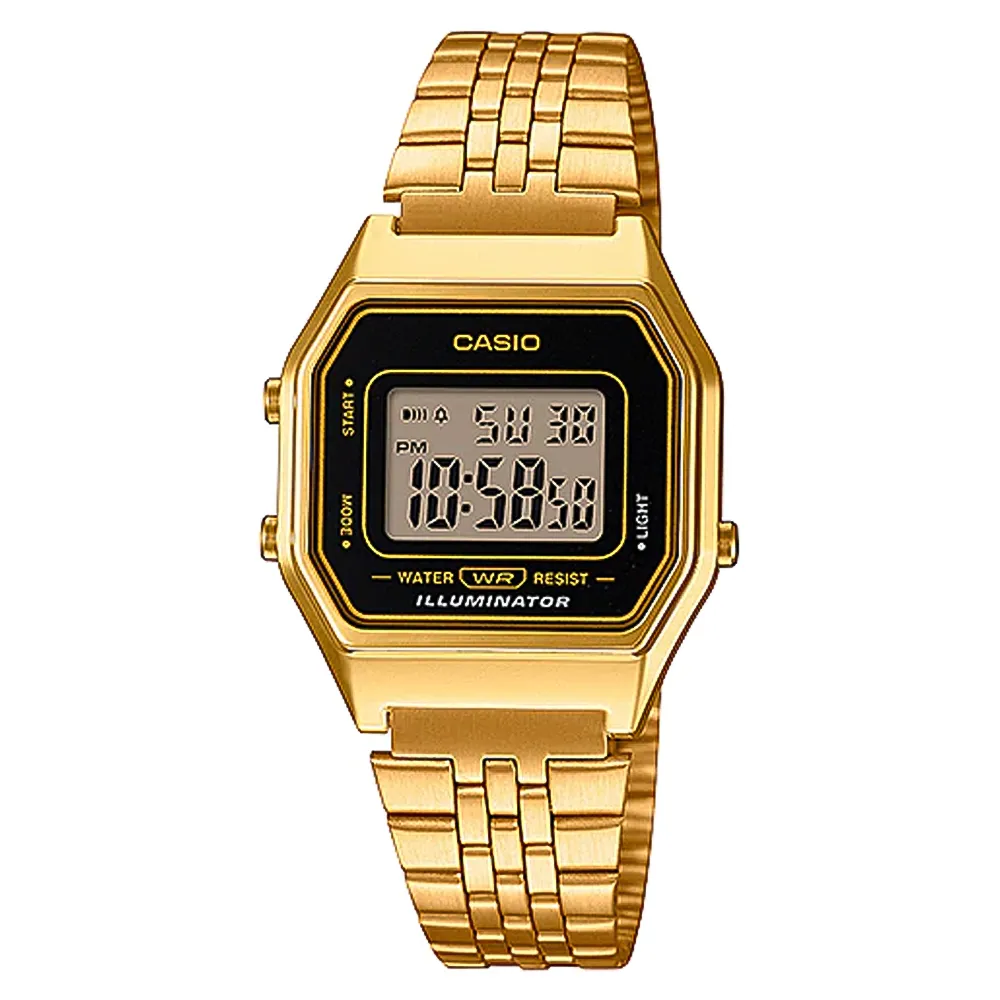 Casio LA-680WGA-1DF Women's Digital Watch - Gold-Tone, Square Dial