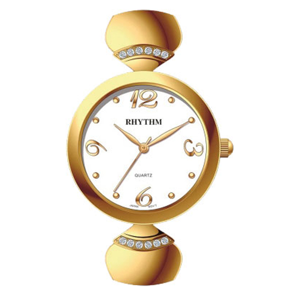 Rhythm LE1609S03 White Dial Golden Steel Chain Ladies Watch