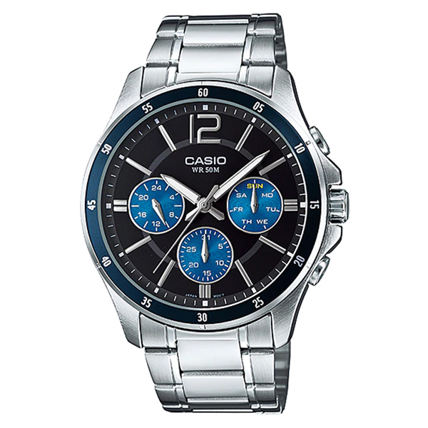 Casio MTP-1374D-2AV Black Blue Multi Hand Dial Men's Watch