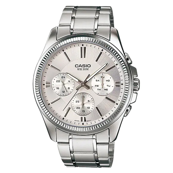 Casio MTP-1375D-7AV Multi Dial Silver Chain Men's Gift Watch