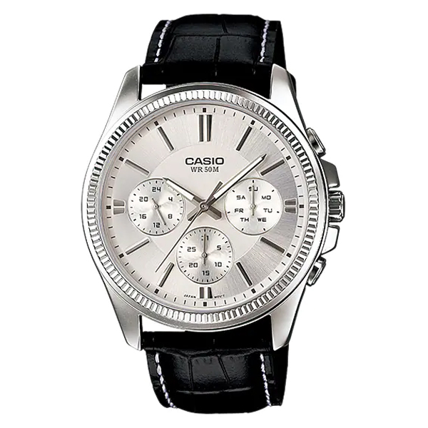 Casio MTP-1375L-7A Black Leather Multi Dial Men's Dress Watch