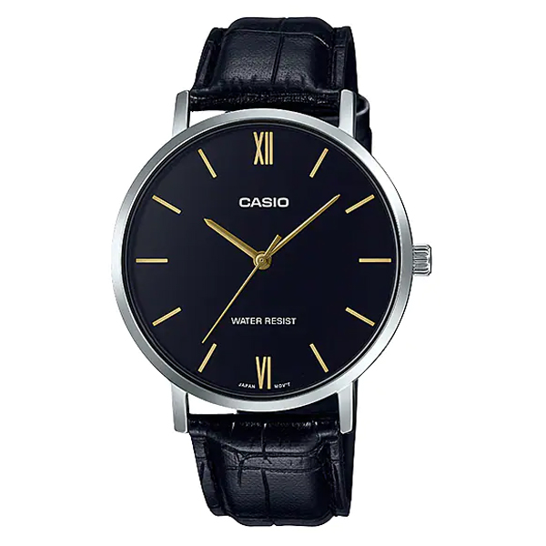 Casio MTP-VT01L-1B Black Men's Dress Watch in Leather Strap