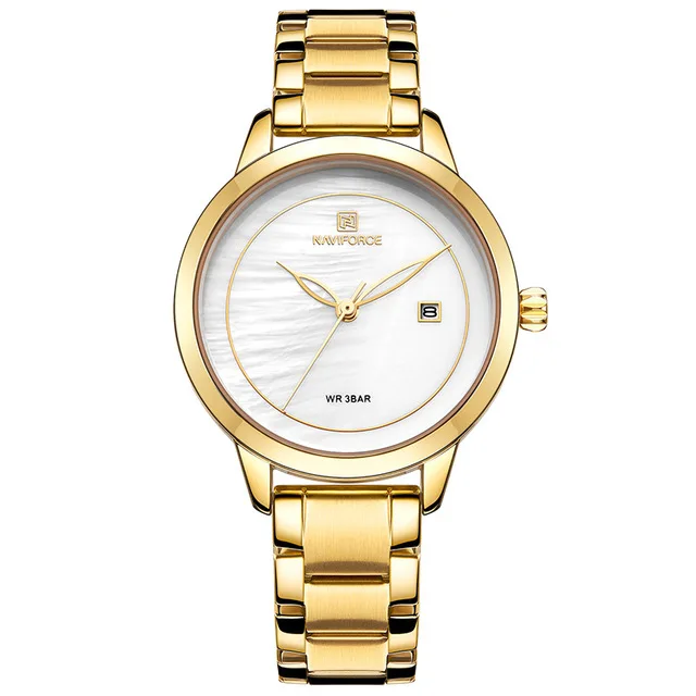 NaviForce 5008 White Dial Golden Bracelet Ladies Dress Watch