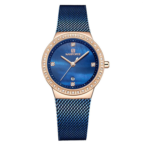 NaviForce 5005 Rose Gold Case Stone Dial Ladies Blue Watch