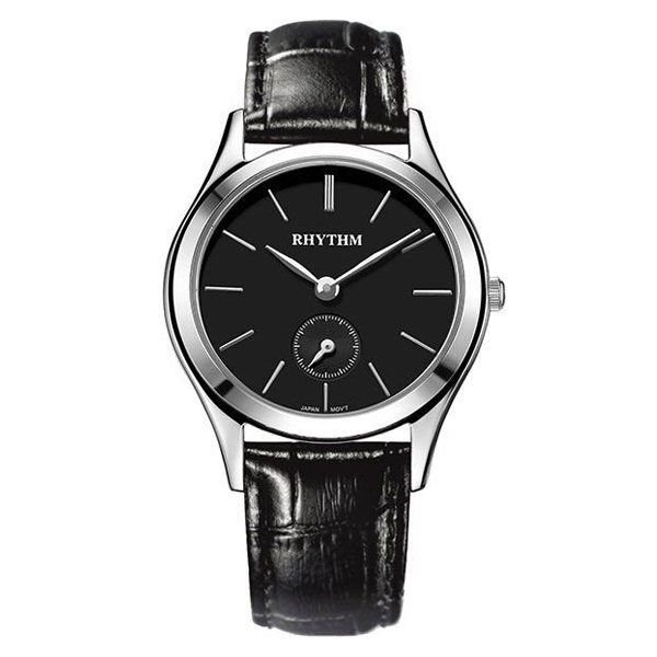 Rhythm P1302L02 Black Leather Analog Dial Ladies Wrist Watch