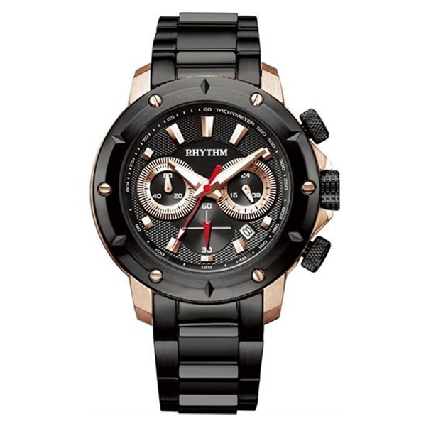 Rhythm S1103S04 Black Chain Chronograph Dial Men's Gift Watch