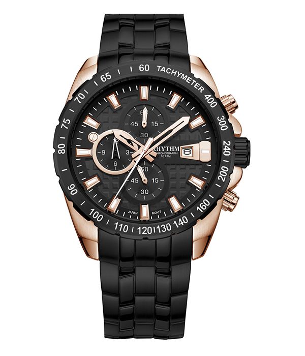 Rhythm S1407S05 Black Chain Chronograph Dial Men's Watch