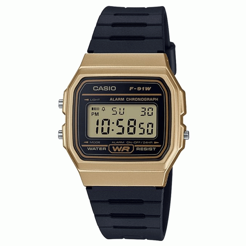 Casio F-91WM-9ADF Classic Digital Watch - Gold Case, Black Rubber Band