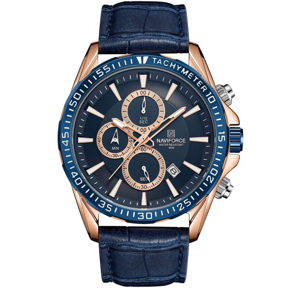 NaviForce 8001 Blue Leather Chronograph Men’s Wrist Watch