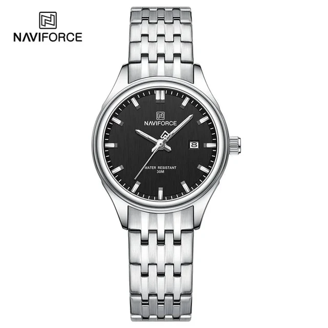 Naviforce NF8039 Men’s Analog Stainless Steel Watch - Silver Strap, Black Dial