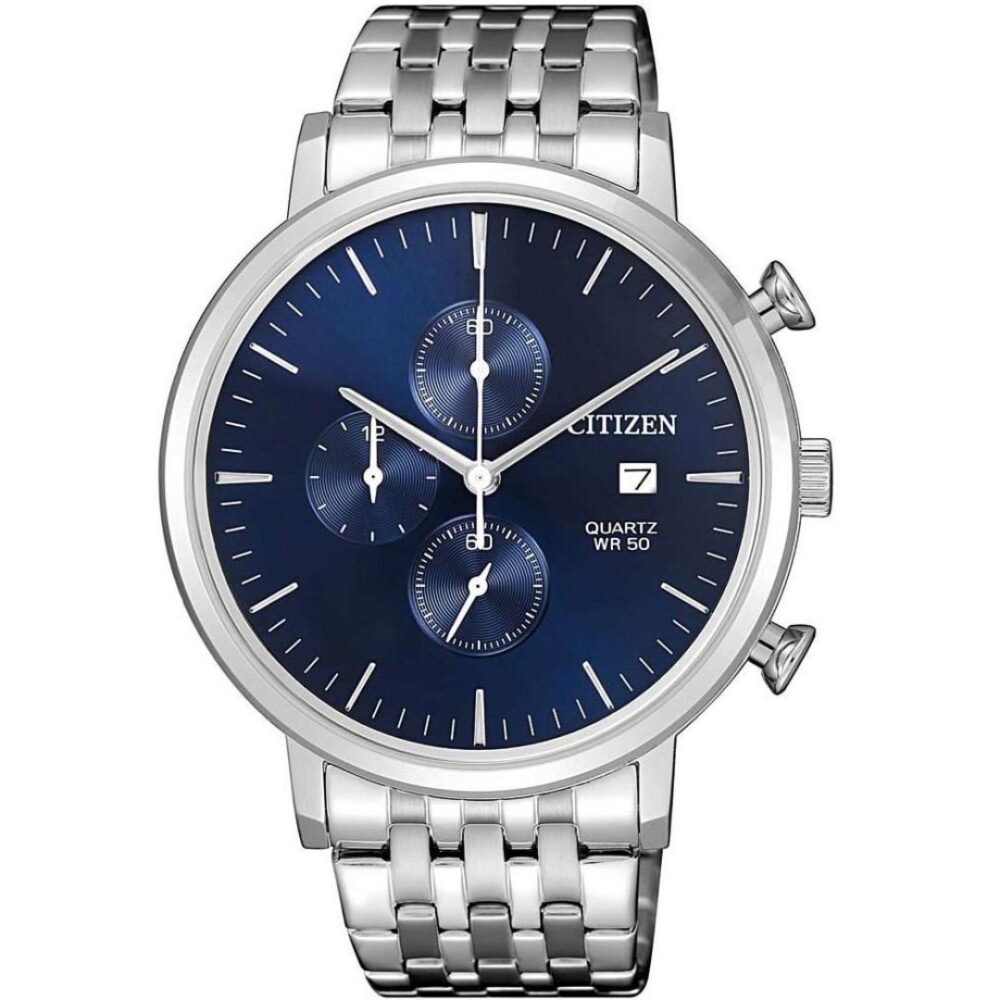 Citizen AN3610-55L Men’s Chronograph Watch - Blue Dial, Silver Chain Strap